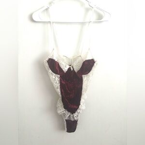 Vintage Y2K Velvet Lace Teddy Lingerie Bodysuit M Whimsigoth Fairy Grunge